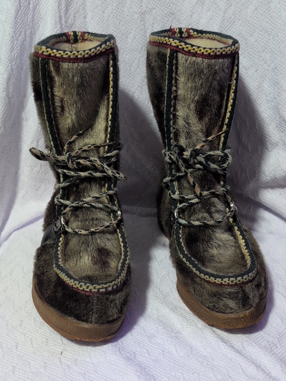 Women's Brown Fur Moccasin Boots - Lace-Up Comfort